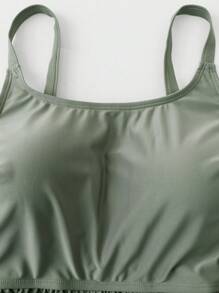 SHEIN Swim Curve Floral Print Casual Plus Size Women Swimsuit Set - Green - View 3