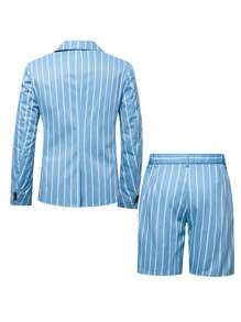 Manfinity Mode Men's Striped & Lapel Neck Long Sleeve Blazer And Shorts Suit Set Men Casual Suit