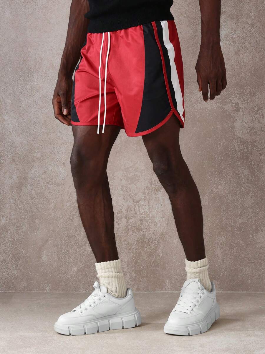 SUMWON Athletic Performance Quick-Wicking Nylon Running Shorts Drawstring Waistband Side Stripe Track Basketball Training Gym Workout Summer Sports Shorts Active Wear - Red - View 1