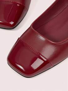 CUCCOO DOLLMOD Fashionable Maroon Mary Jane Chunky Heel Flats For Christmas Spring Shoes - Burgundy - View 7