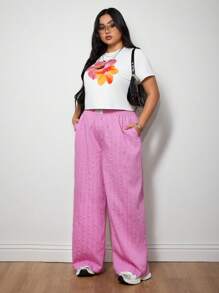 SHEIN ICON Plus Size Women's Casual White Knitted T-Shirt With Vibrant Tropical Floral Print, Short Sleeves, And A Round Neckline - White - View 6