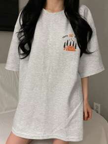 DAZY Camiseta holgada de manga corta y larga con estampado para mujer, camiseta de verano oversize, camisetas gráficas - Gris Claro - Ver 4