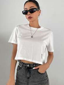 DAZY 字母圖案短款T恤 - 白色 - 查看 3