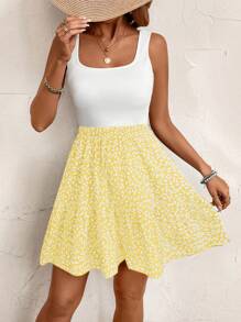 Poéselle 夏日假期女士花卉图案无袖A字收腰连衣裙，布里奇顿 - 黃色 - 查看 3