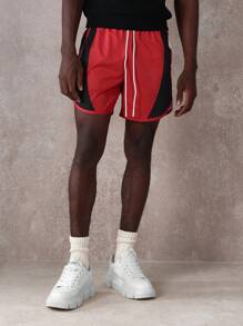 SUMWON Athletic Performance Quick-Wicking Nylon Running Shorts Drawstring Waistband Side Stripe Track Basketball Training Gym Workout Summer Sports Shorts Active Wear - Red - View 4