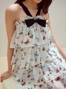 MOTF STUDIO BUTTERFLY PATTERN TIERED LAYER DRESS LINEN - Apricot - View 5