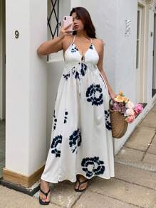 Dazy Plus Floral Print V-Back Dress, Vacation-Style