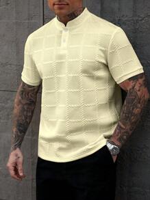 Manfinity Homme 男士休闲立领 Polo 衫，夏季时尚 - 杏色 - 查看 4