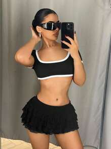 SHEIN ICON Quần short lưới ren cạp trễ gợi cảm cỡ lớn - màu đen - Xem 5