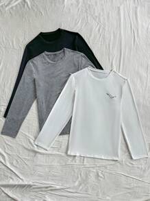 CoupledUp 3 件套男士黑白灰色简约长袖圆领 T 恤、家居服上衣 - 彩色 - 查看 5