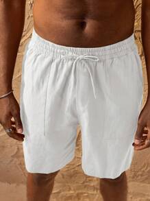 SHEIN Forever 21 Linen Bermuda Shorts And Linen Solid Color Loose Knee-Length High Waisted Basic Shorts With Side Pockets Fashionable Style