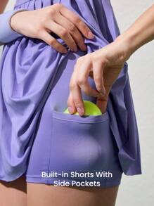 CourtClass 女式夏季无袖褶边拼色运动连衣裙 - 紫色 - 查看 3