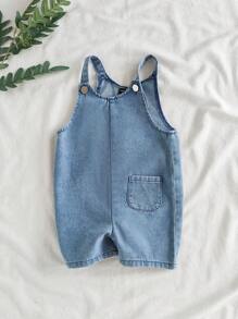 SHEIN Vintaside Kids Infant/Toddler Boys' Fashionable Denim All-In-One Shorts, Casual All-Match Vacation Chic Romper - Blue - View 3