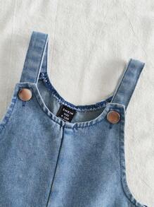 SHEIN Vintaside Kids Infant/Toddler Boys' Fashionable Denim All-In-One Shorts, Casual All-Match Vacation Chic Romper - Blue - View 7
