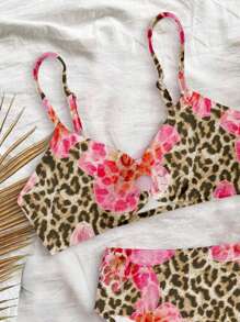 Teen Girls Casual Minimalist Fitted Cami & Triangle Bikini Swimsuit Set, Suitable For Summer - Multicolor - View 3