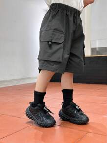 SHEIN Toddler Boys' Casual Loose Fit Cargo Shorts With Dual Side Pockets, Comfortable For Everyday Wear & Travel