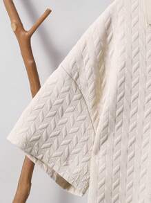 SHEIN Tween Boy Casual Korean-Japanese Style Solid Color Textured Knit Collar Polo Shirt, Comfortable Fabric, Suitable For Commuting, School, Casual Daily Wear, Sports, Spring/Summer - Apricot - View 5