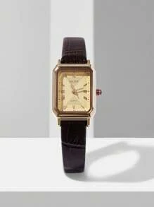 MOTF PREMIUM RELOJ DE MUJER DE CUADRADO DORADO ROSA CON NÚMEROS ROMANOS - Marrón - Ver 7