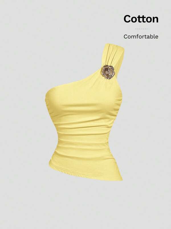 SHEIN MOD Blouse asymétrique élégante avec décoration en métal pour une épaule, pour femmes