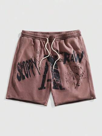 Street Life Short à taille élastique avec imprimé lettres délavé pour homme