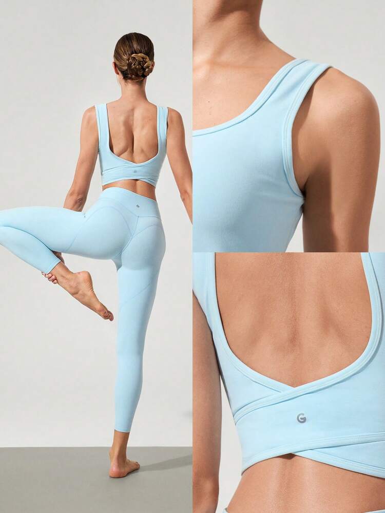 FeatherFit™ U Back Cutout Active Crossover Tank Top Light Support Low Impact Yoga Pilates Daily Spring Summer