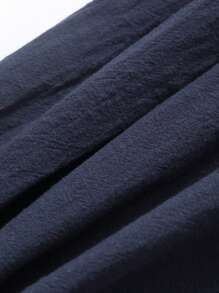 DAZY Loose Elastic Waist Wide Leg Pants, Solid Color Casual Summer Women Trousers,Teacher Pants - Navy Blue - View 8