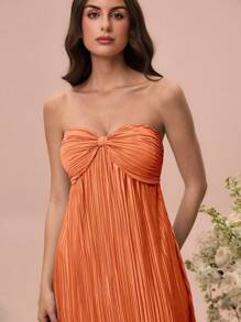 Glamine 女士长款抹胸夏季连衣裙，女士优雅开衩褶皱连衣裙，伴娘礼服，婚礼季服装，女士连衣裙，女士西式连衣裙，女士复活节连衣裙，女士长袖连衣裙，夏季连衣裙，女士舞会礼服，女士生日礼服，正式夏季连衣裙，女士舞会礼服，女士生日夏季服装，女士休闲连衣裙，女士夏季服装，女士服装 - 橘色 - 查看 6