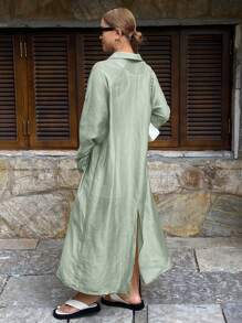 Livesso 女士纯色宽松腰系带长袖休闲度假衬衫，春夏亚麻，秋季服装学院风上衣