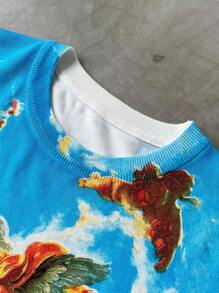 Manfinity Homme Men's Graphic Round Neck Short Sleeve Casual Knit Top Graphic Tees Men Men Shirts Streetwear - Multicolor - View 4
