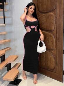 SHEIN SXY Women's Edged Hollow Out Bodycon Sexy Sleeveless Mini Dress Summer Dresses For Women - Black - View 3