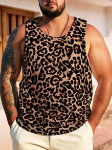 Manfinity RSRT Fashionable Casual Leopard Print Digital Pattern Men's Plus Size Sleeveless Round Neck Tank Top, Essential Item For Summer Dates & Gatherings, Couples, Gift For Boyfriend - Multicolor - View 1