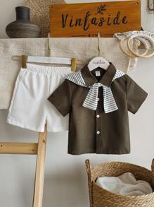 SHEIN Vintaside Kids 2pcs/Set Toddler Boys' Fashionable Versatile Casual Vacation All-Match Outfit, Spring/Summer - Dark Green - View 3