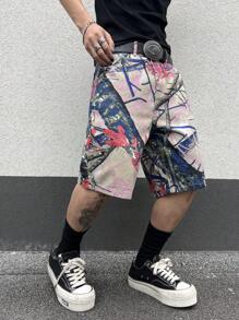 Manfinity EMRG Men's Branch Print Pocket Casual Bermuda Denim Shorts - Multicolor - View 4