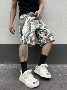Manfinity EMRG Pantalones cortos de mezclilla casuales y versátiles para hombres con estampado de rama y bolsillo - Multicolor - Ver 8