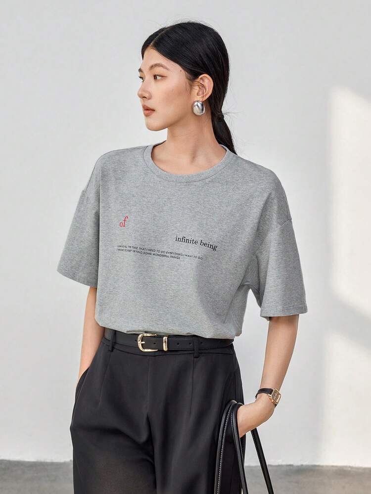 Ladies' Loose Casual Business Letter Print Short Sleeve T-Shirt Old Money Style,Graphic Tees