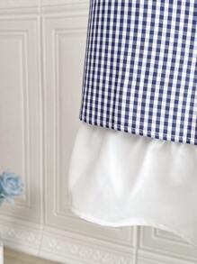 Elamini 女式休闲夏季格子拼布二合一连衣裙 - 藍白色 - 查看 3