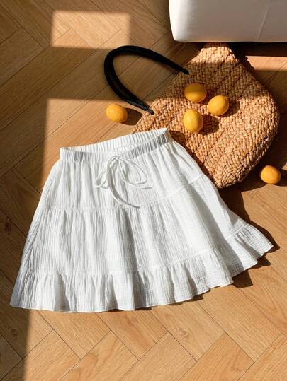 Comfortcana Chân váy hè màu trắng thắt eo dáng rộng, kiểu dáng thường ngày, đa năng cho nữ, thích hợp cho kỳ nghỉ hè, chất liệu cotton thoải mái.