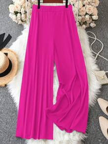 Calvaya Plus Size Casual Versatile Solid Color Wide Leg Pants - Hot Pink - View 2