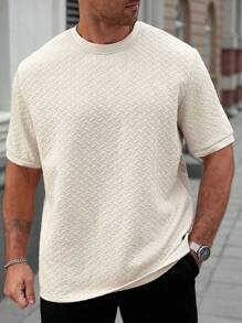 Manfinity Homme Áo thun nam cổ tròn tay ngắn họa tiết thường ngày cỡ lớn, màu mơ - Màu be - Xem 4