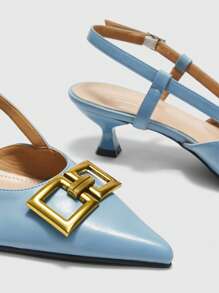 CUCCOO BIZCHIC Giày cao gót mũi nhọn thời trang cho nữ, thiết kế hở lưng, thích hợp để đi làm - Màu xanh lam - Xem 7