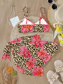 少女休闲简约风格细肩带文胸和三角内裤泳装套装，适合夏季 - 彩色 - 查看 2