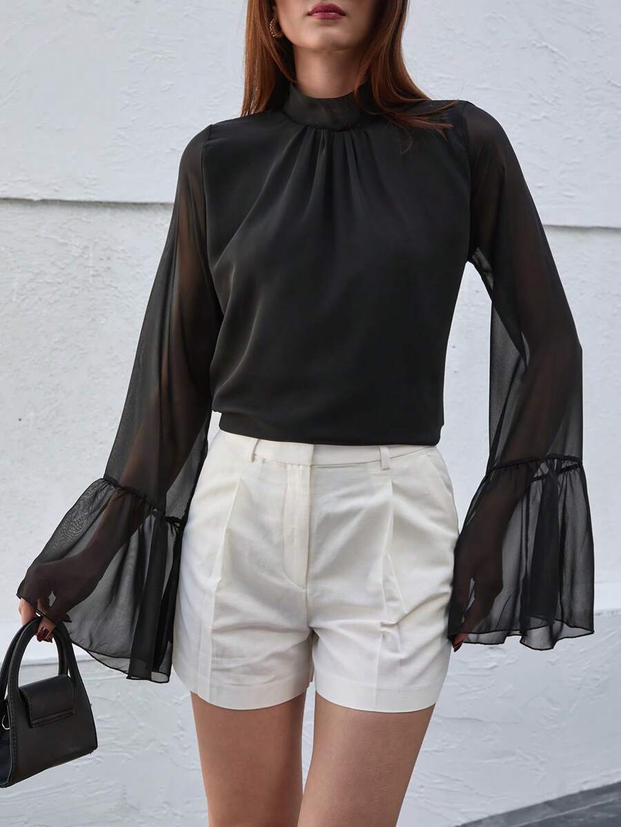 CLARA VERO Bell Sleeve Chiffon Blouse - Black - View 1