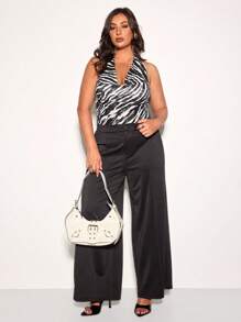 SHEIN BAE Plus Size Women Summer Zebra Print See-Through Mesh Spaghetti Strap Tank Top, Sexy Spaghetti Strap, Elegant Top, Suitable For Graduation, Concert, Music Festival, Birthday Party, Beach, Vacation, Clubbing, Nightout,Cute Tops,Tube Tops,Plus Size Swimsuit,Mesh Top,Going Out Tops,Vacation Outfits Woman - Black - View 6