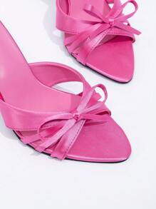 CUCCOO CHICEST New Fashion Versatile Rhinestone Bow Strap Stiletto High Heel Sandals - Hot Pink - View 6