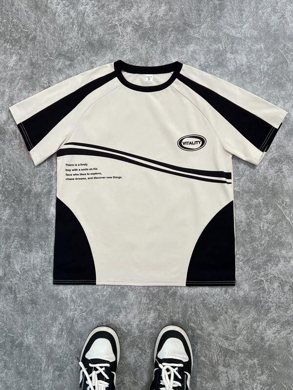 SHEIN Casual T-shirt met korte mouwen voor tienerjongens, sport-streetwear, punkrock, schoolkleding voor elke dag, geschikt voor het lente- en zomerseizoen, tween-kostuumkleding