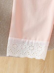 Baby Mädchen beige ärmelloses locker sitzendes Top mit bestickter Vorderseite und breite Hose mit Spitzenbesatz, Sommer Lässig Set