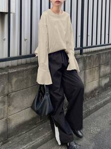 FRIFUL Women's White Loose T-Shirt, Bell Sleeve, Basic Tee For Spring,Fall Clothes