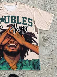 SHEIN Tween Boy Casual Stylish Graphic Tee With Laughing Person Holding Eyes Pattern Printed Short Sleeve Round Neck T-Shirt, Suitable For Summer - Multicolor - View 3