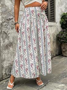 Breezaya Jupe bohème fleurie à taille haute et serrée pour femmes grandes tailles, convient pour le port extérieur, les mariages et les vacances