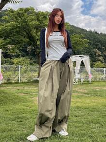 DAZY 字母图案插肩袖 T 恤，秋季服装长袖女式上衣 - 淺灰色 - 查看 4